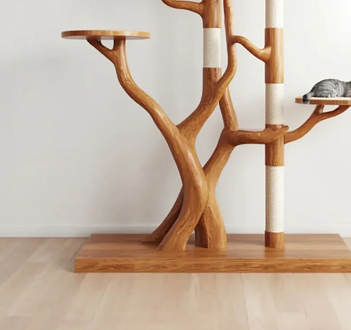 Rustic Tree Cat Tower – Natural Wood Cat Furniture for Living Room