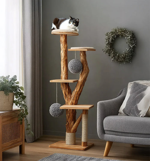Cat Tree Tower – Tall Cat Scratcher, Natural Cat Furniture