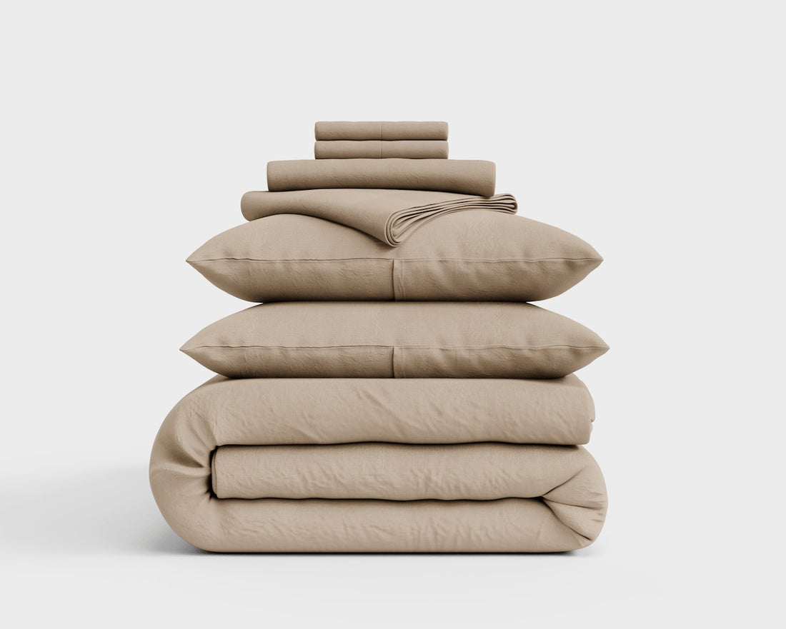 Modern Flax Linen Bedding Set (Sheet & Duvet Set) - Clay