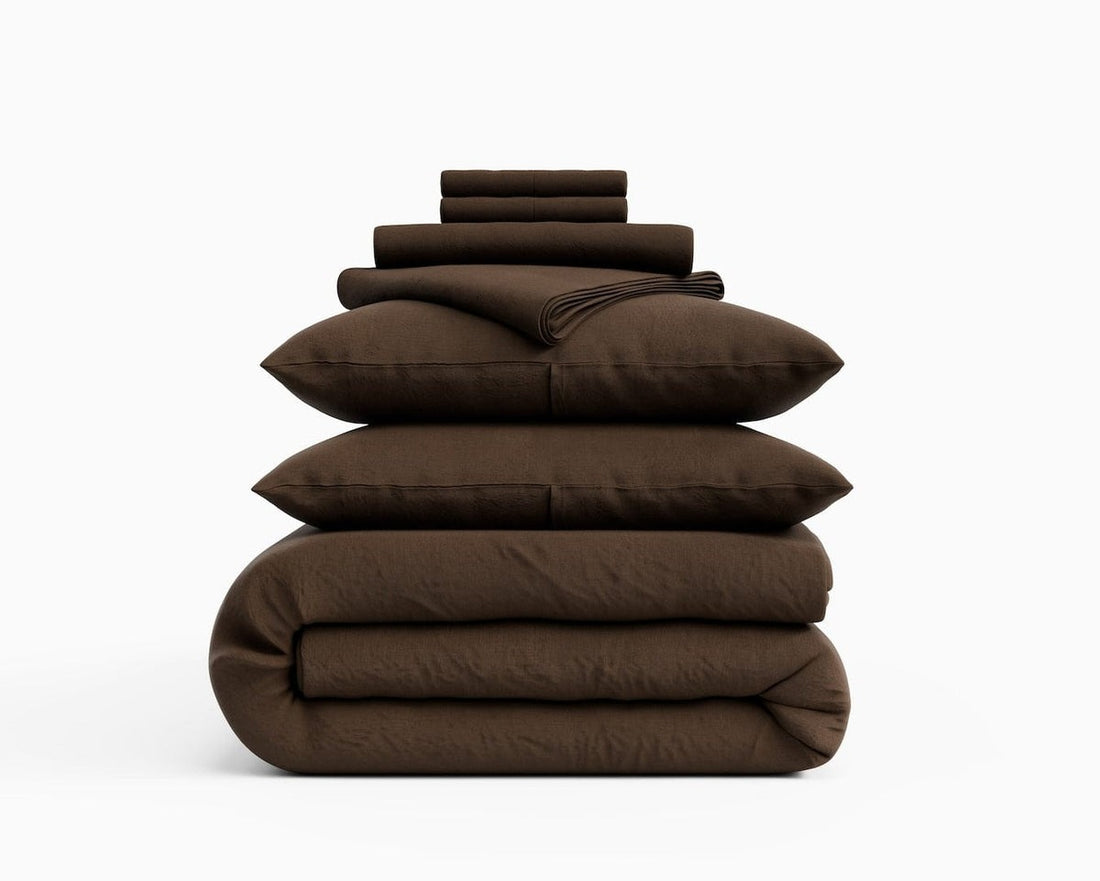 Modern Flax Linen Bedding Set (Sheet & Duvet Set) - Coffee