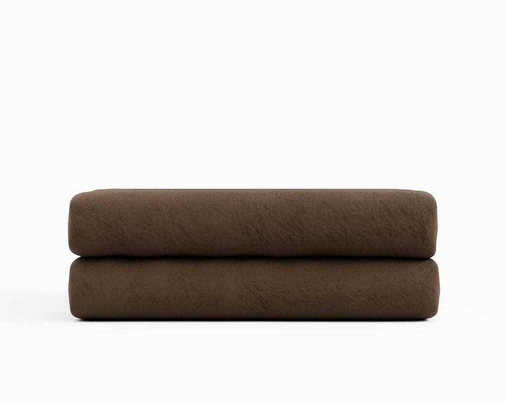 Minimalist European Linen Fitted Sheet - Coffee