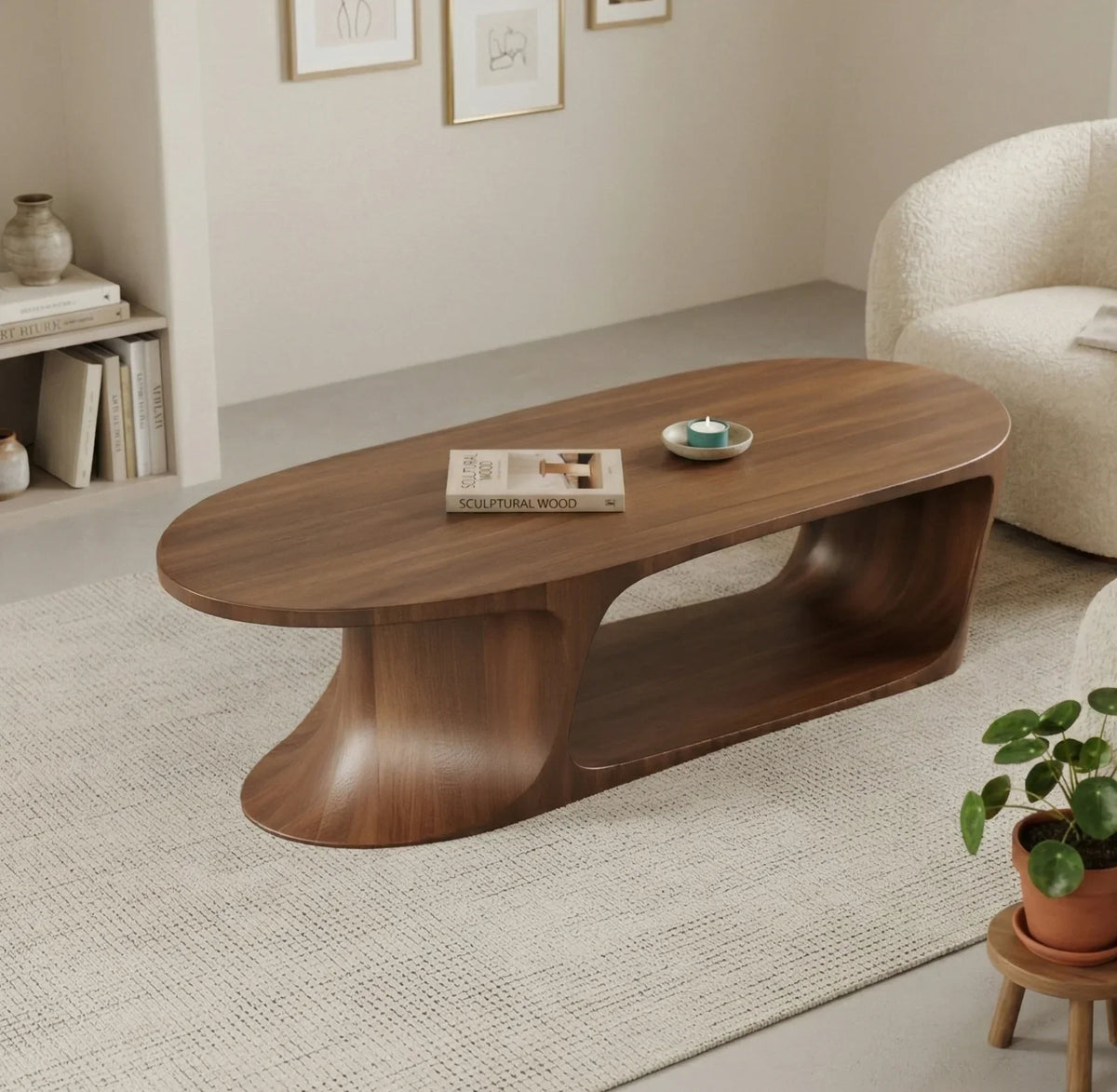 Oval wooden table with handcrafted design for modern home interiors