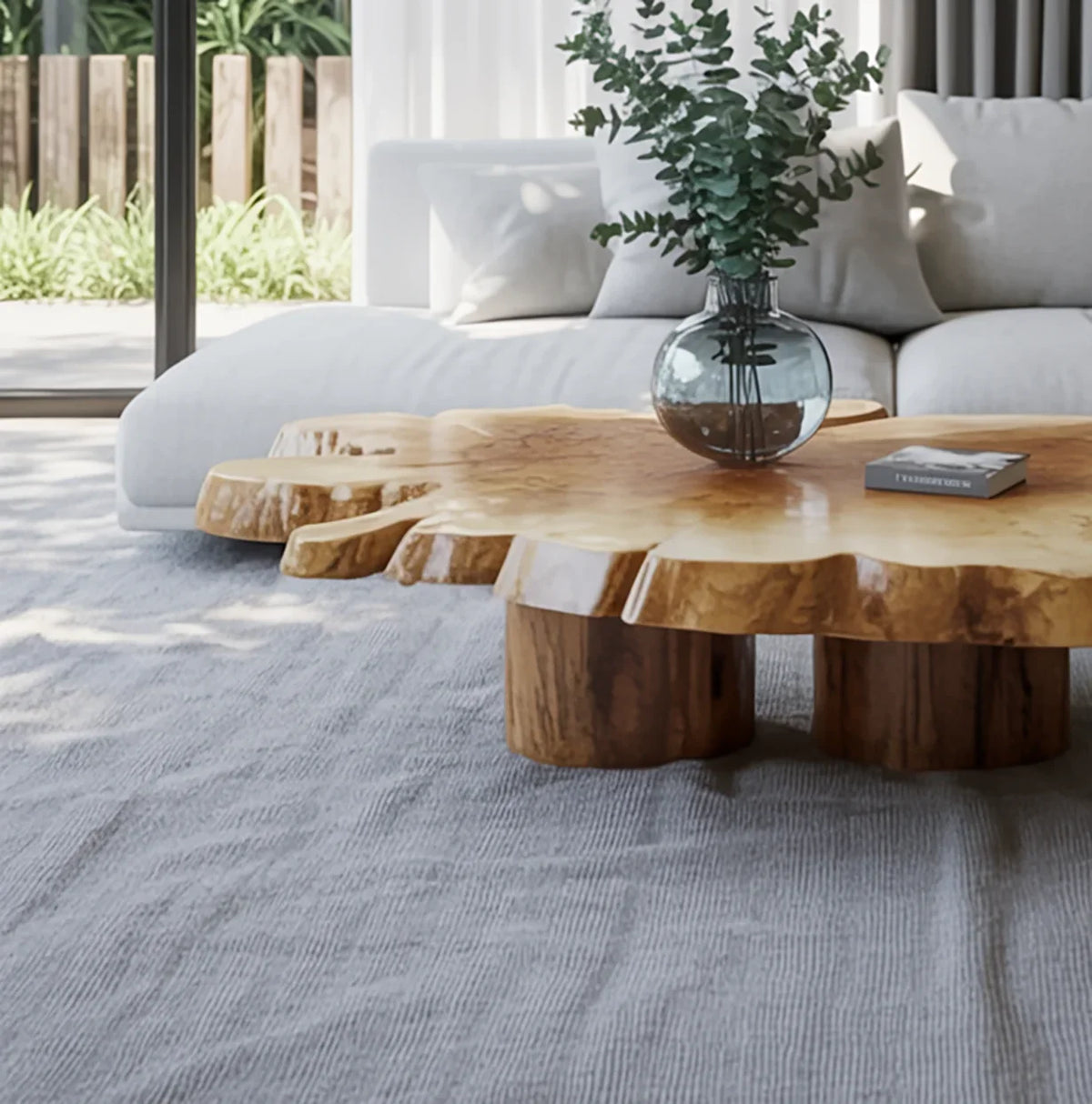 Solid wood coffee table for living room with handcrafted finish