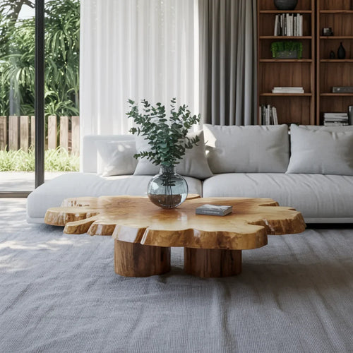 Handcrafted Solid Living Room Coffee Table – Live Edge Wood Design