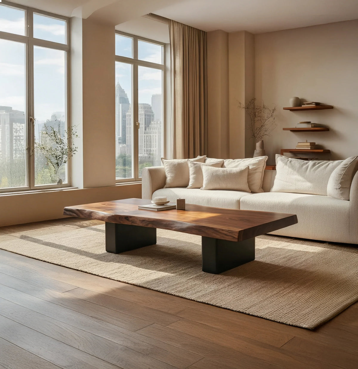Unique wooden coffee table with natural edge and organic root base