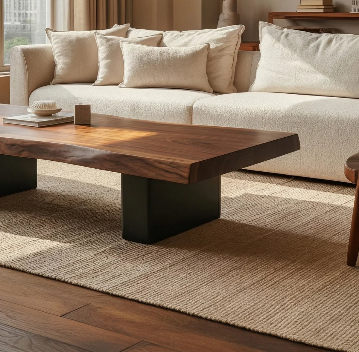 Rustic live edge wood table with tree root base for living room decor