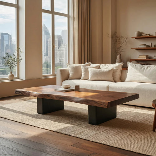 Handcrafted Live Edge Coffee Table, Natural Tree Root Base Sofa Table