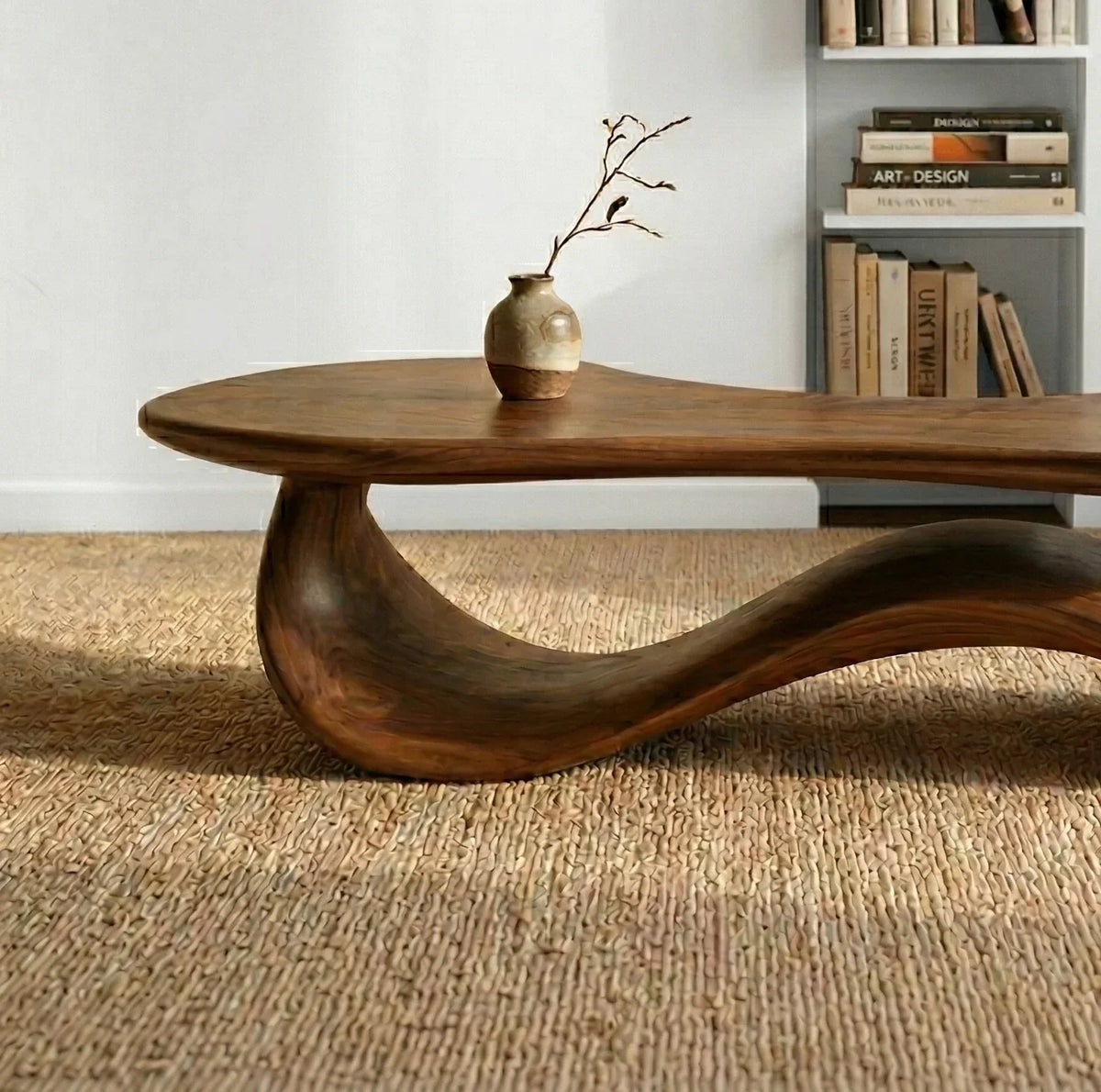 Wooden coffee table with distressed reclaimed wood for cozy interiors