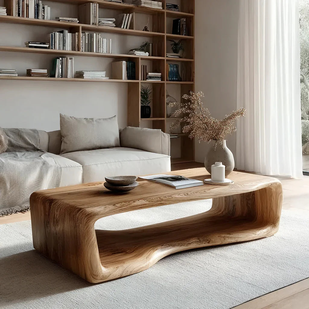 coffee table dimensions guide - solid wood table in living room