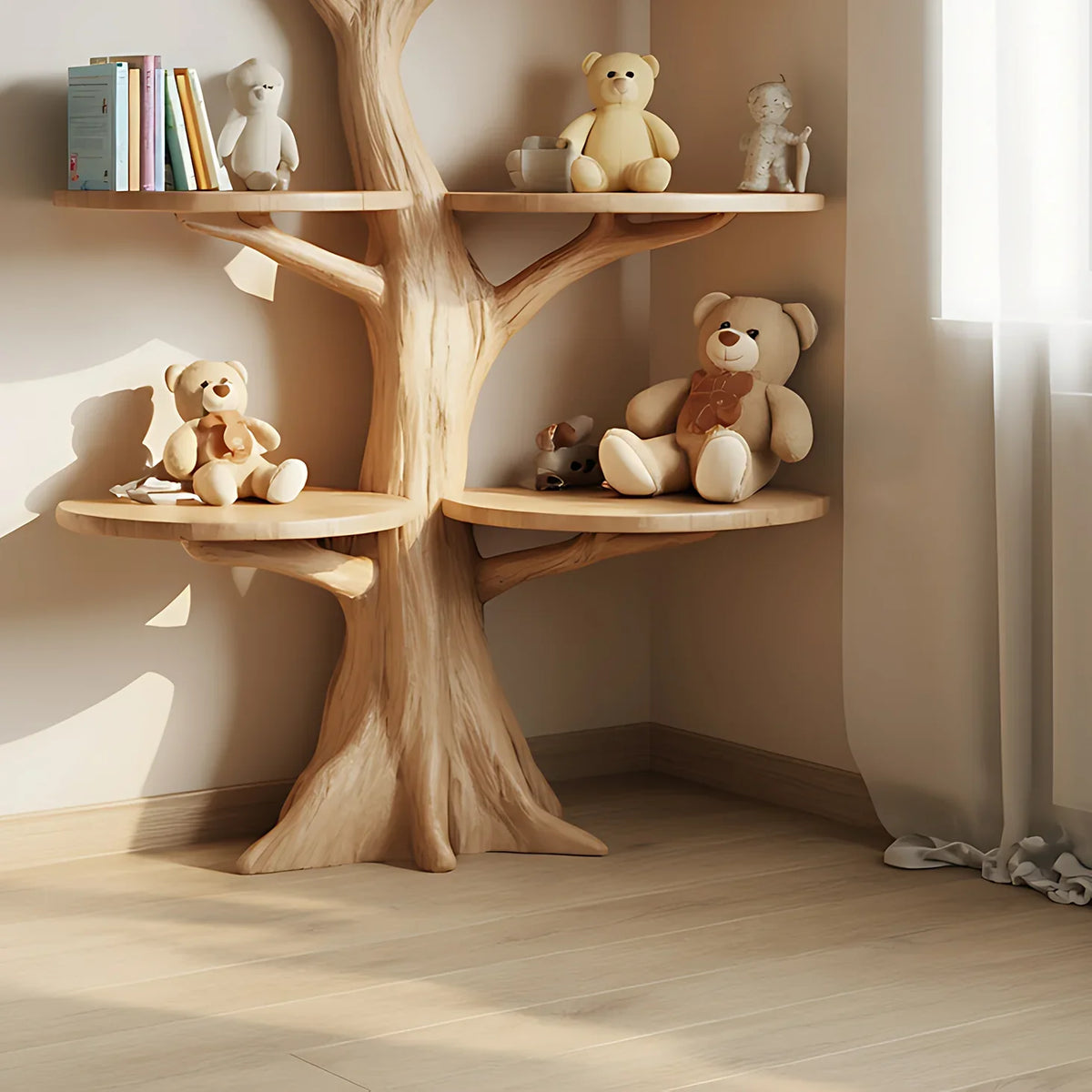 personalized kids bookshelf with custom name in bedroom decorated with books and toys