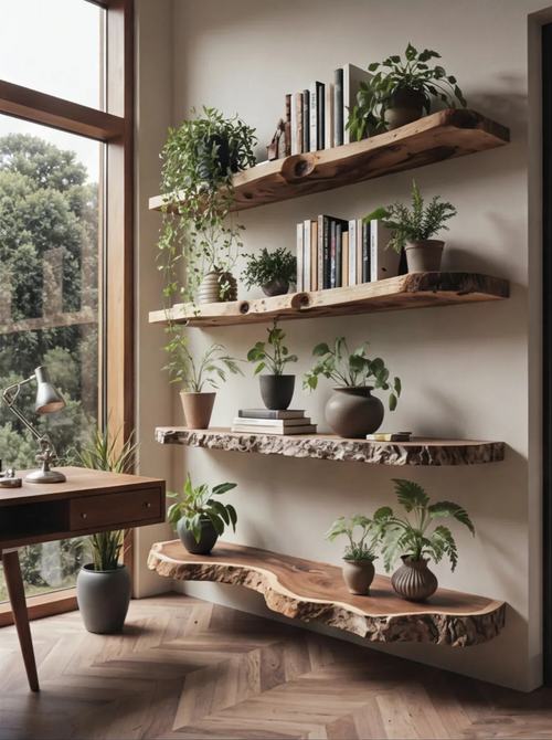 Live Edge Floating Shelf – Handmade Solid Wood Wall Shelf for Rustic Decor