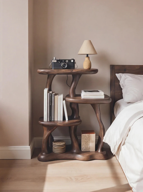 Natural Driftwood Bookcase Nightstand – Rustic Bedroom Furniture
