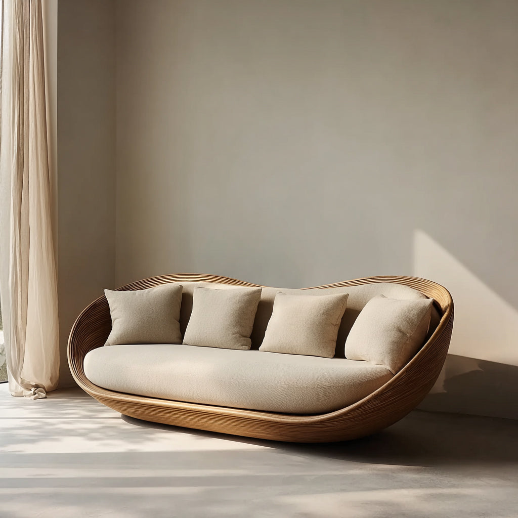 Artistic Wooden Sofa – Sculptural Modern Living Room Seating
