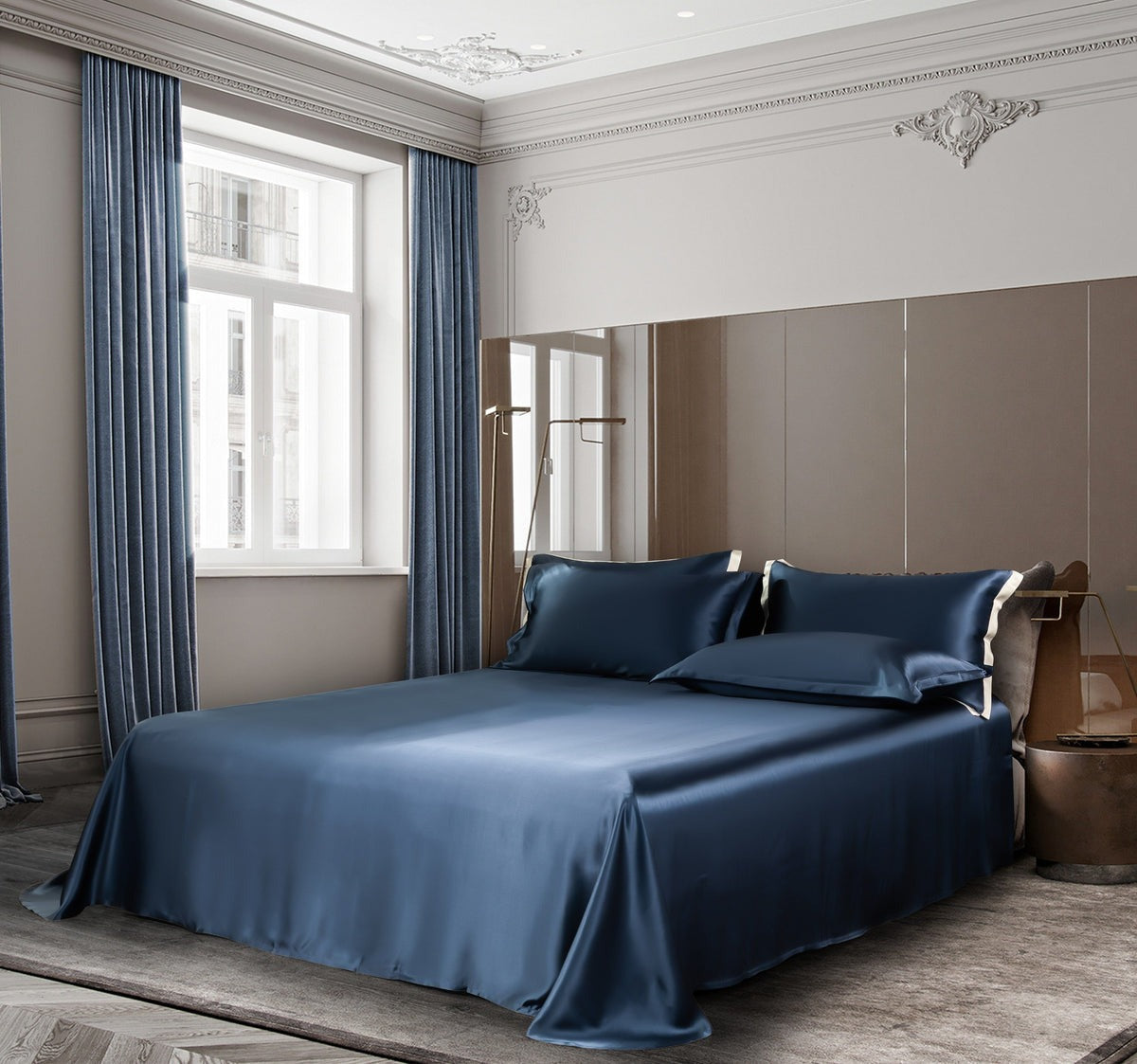 Luxe Navy Blauw Mulberry Zijden Beddengoed Set