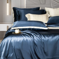 Luxe Navy Blauw Mulberry Zijden Beddengoed Set