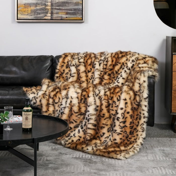 Luxurious Leopard Faux-Fur Blanket Throw