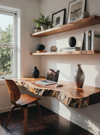 Rustic Floating Shelves Desk – Wall Mounted Study Room Workspace
