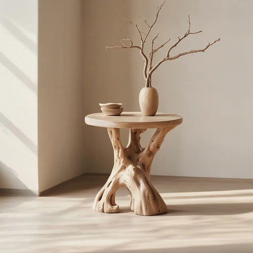 Organic Solid Wood End Table – Handcrafted Tree Root Side Table