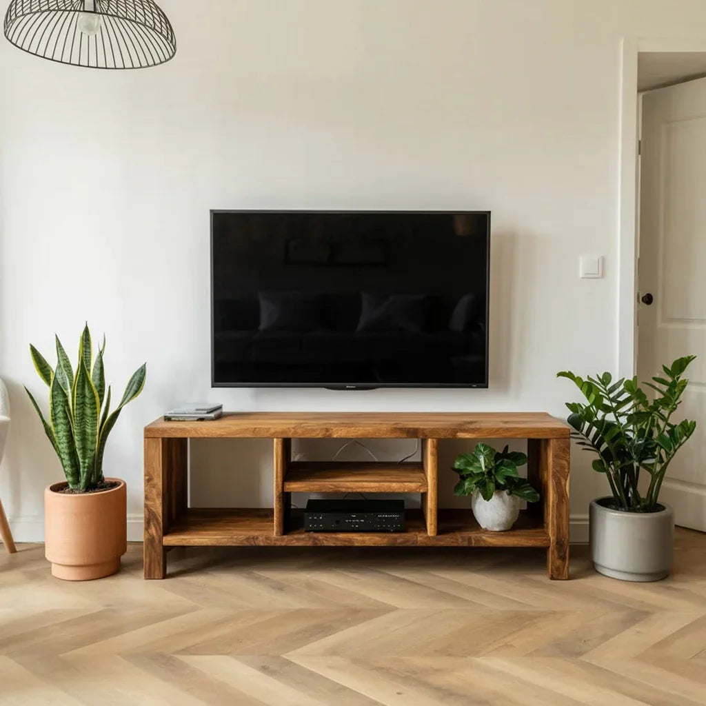 Handcrafted Rustic TV Stand with Storage – Reclaimed Solid Wood Cabine
