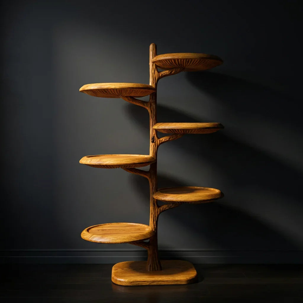 Freestanding Mushroom Tree Bookshelf With Carved Gill Shelves - Ashdeco 2026