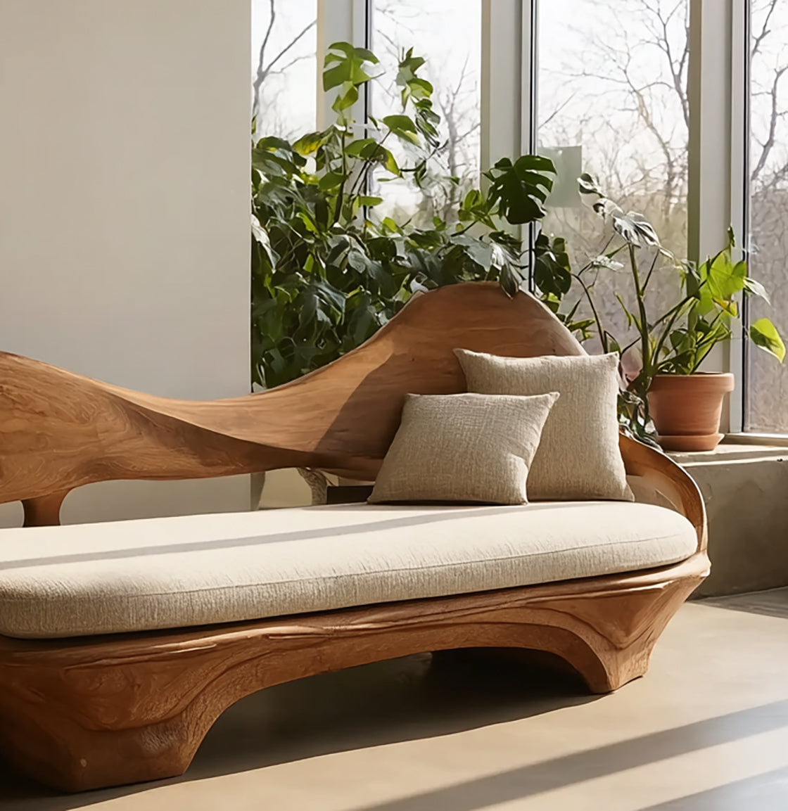 Handcrafted Live Edge Solid Wood Sofa – Natural Wood Frame Design