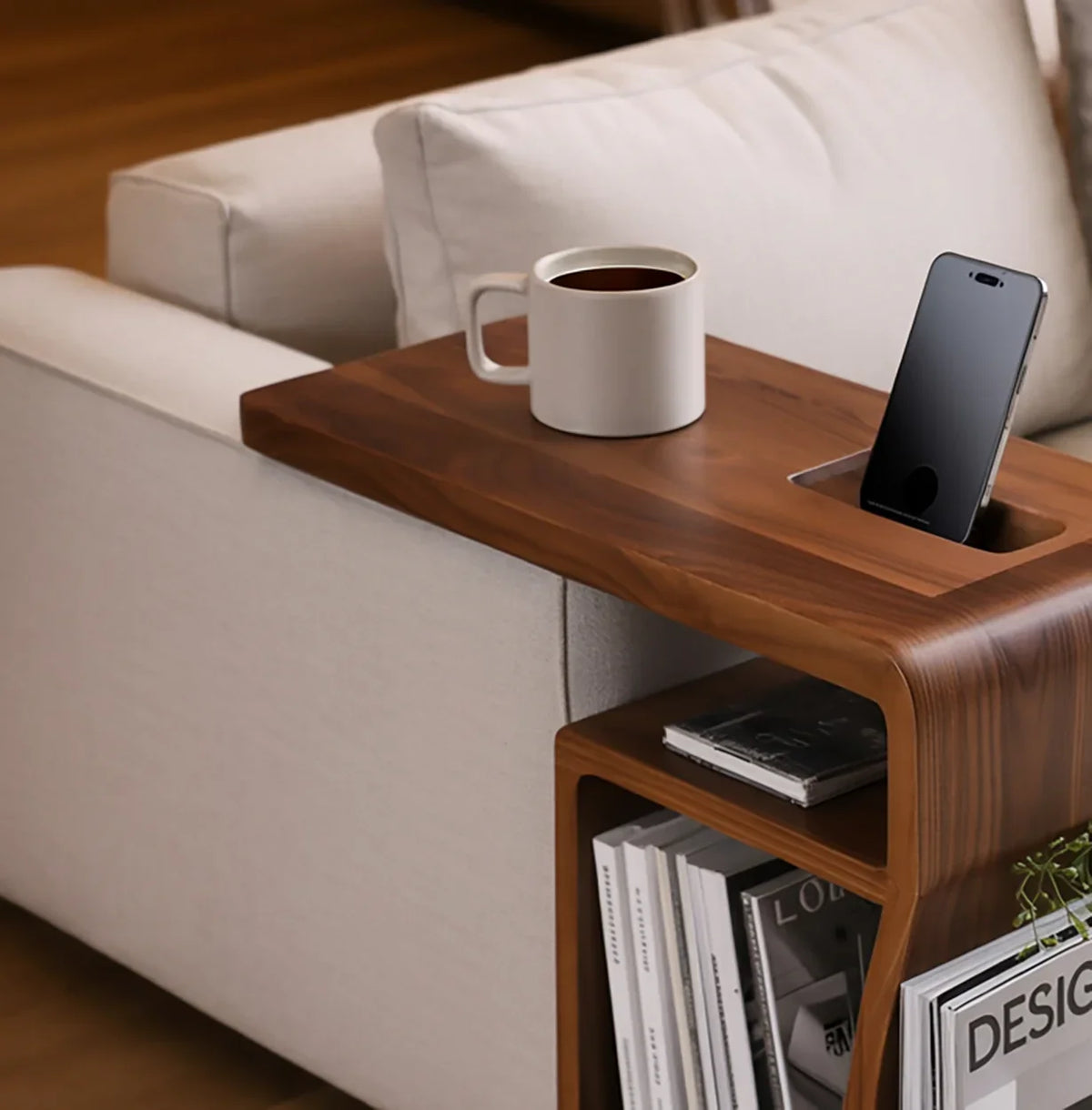 Wooden end table for reading nook or small library corner