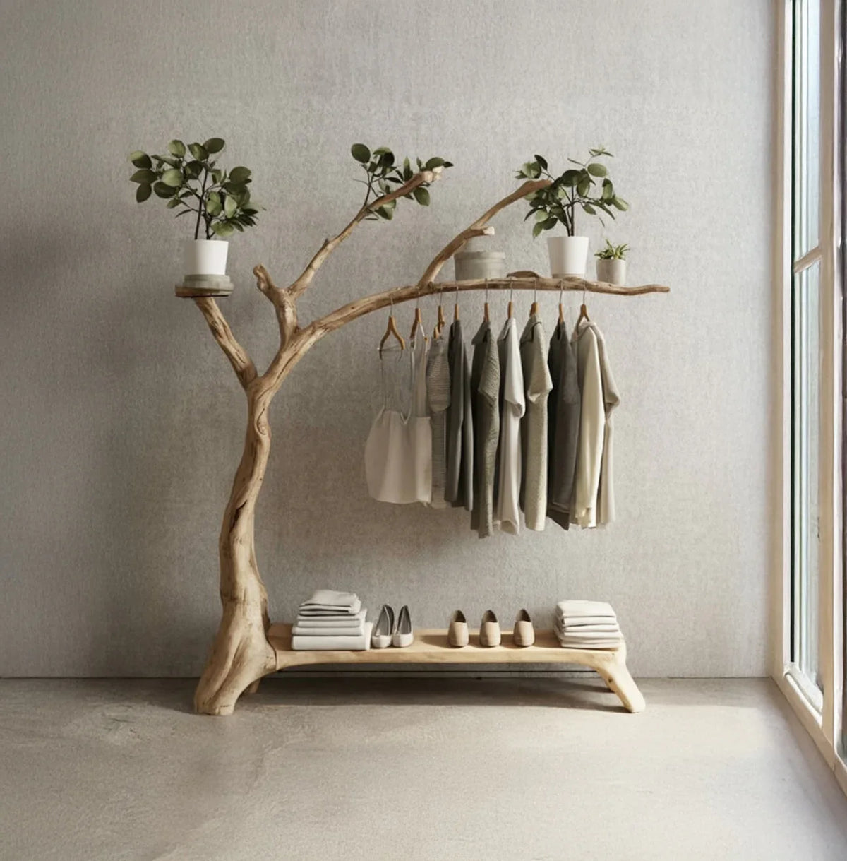 garment rack for plants Live Edge Wooden Clothing Rack – Tree Branch Garment Stand with Storag