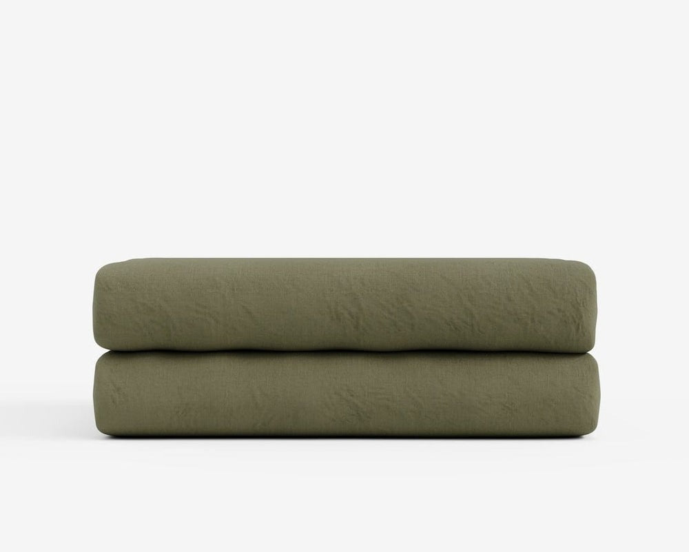 Minimalist European Linen Fitted Sheet - Evergreen