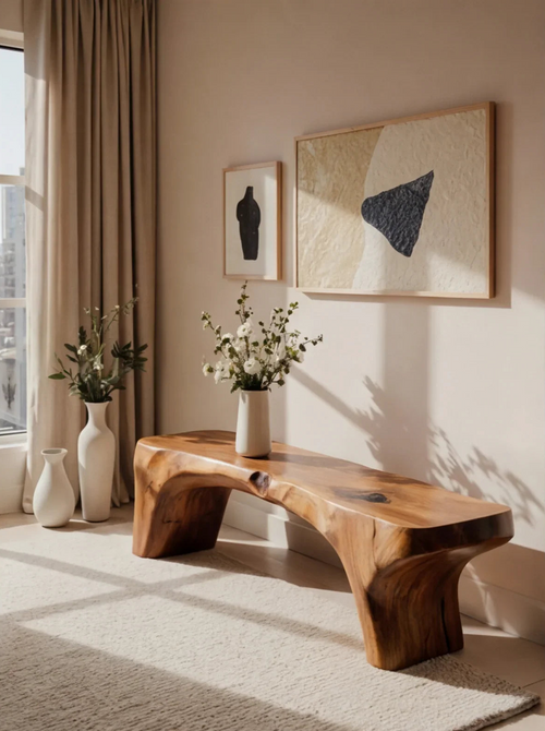 Handcrafted Solid Wood Bench – Modern Curved Live Edge Seating