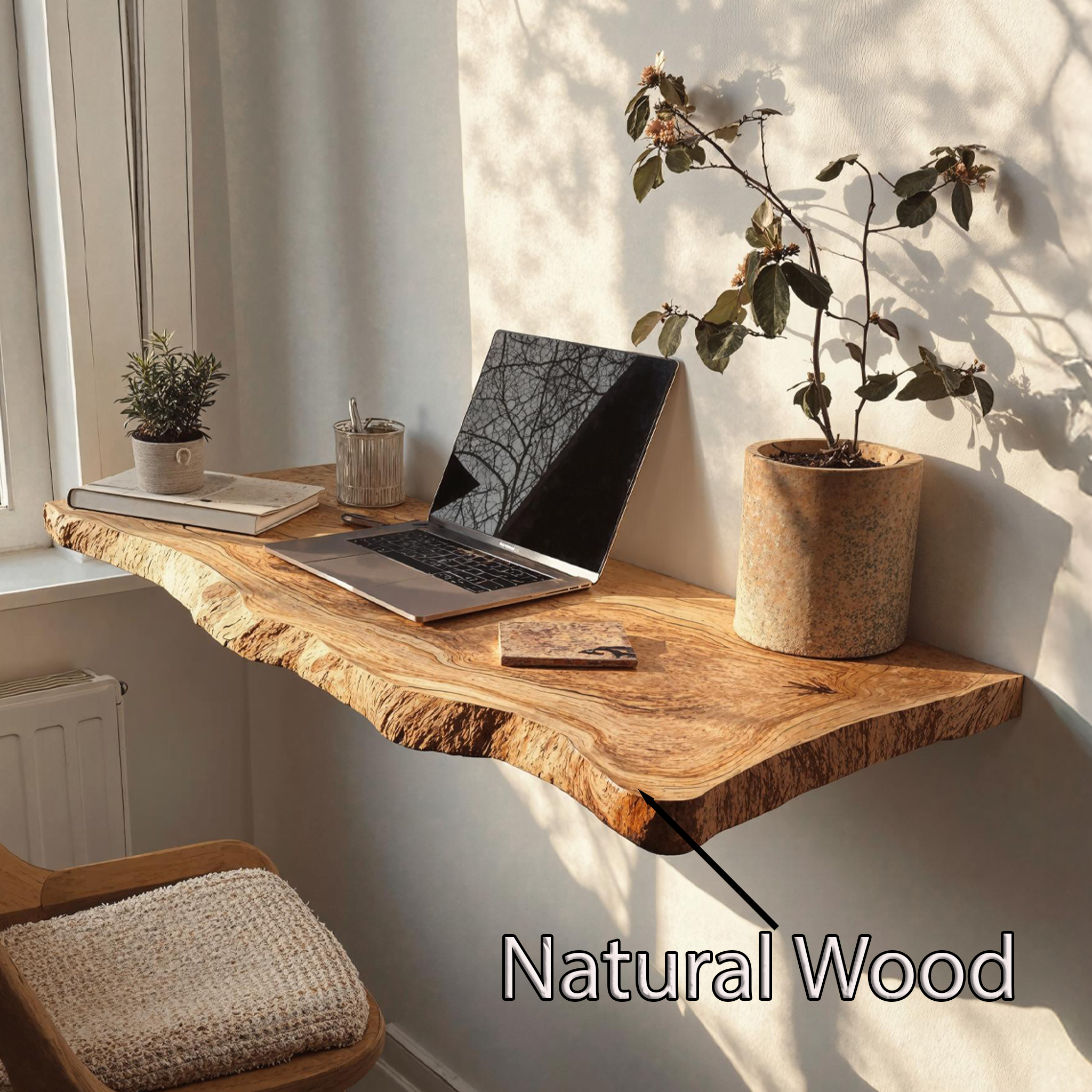Farmhouse Solid Wood Floating Desk For Sophisticated Furniture Layout SILDTFLD035