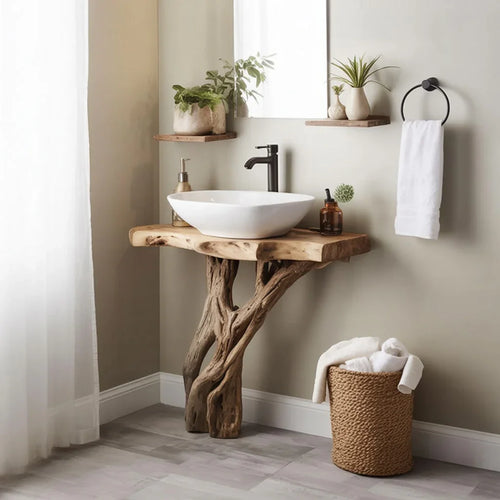 Ashdeco Solid Wood Bathroom Vanity – Rustic Spa Style with Natural Tree Root Base