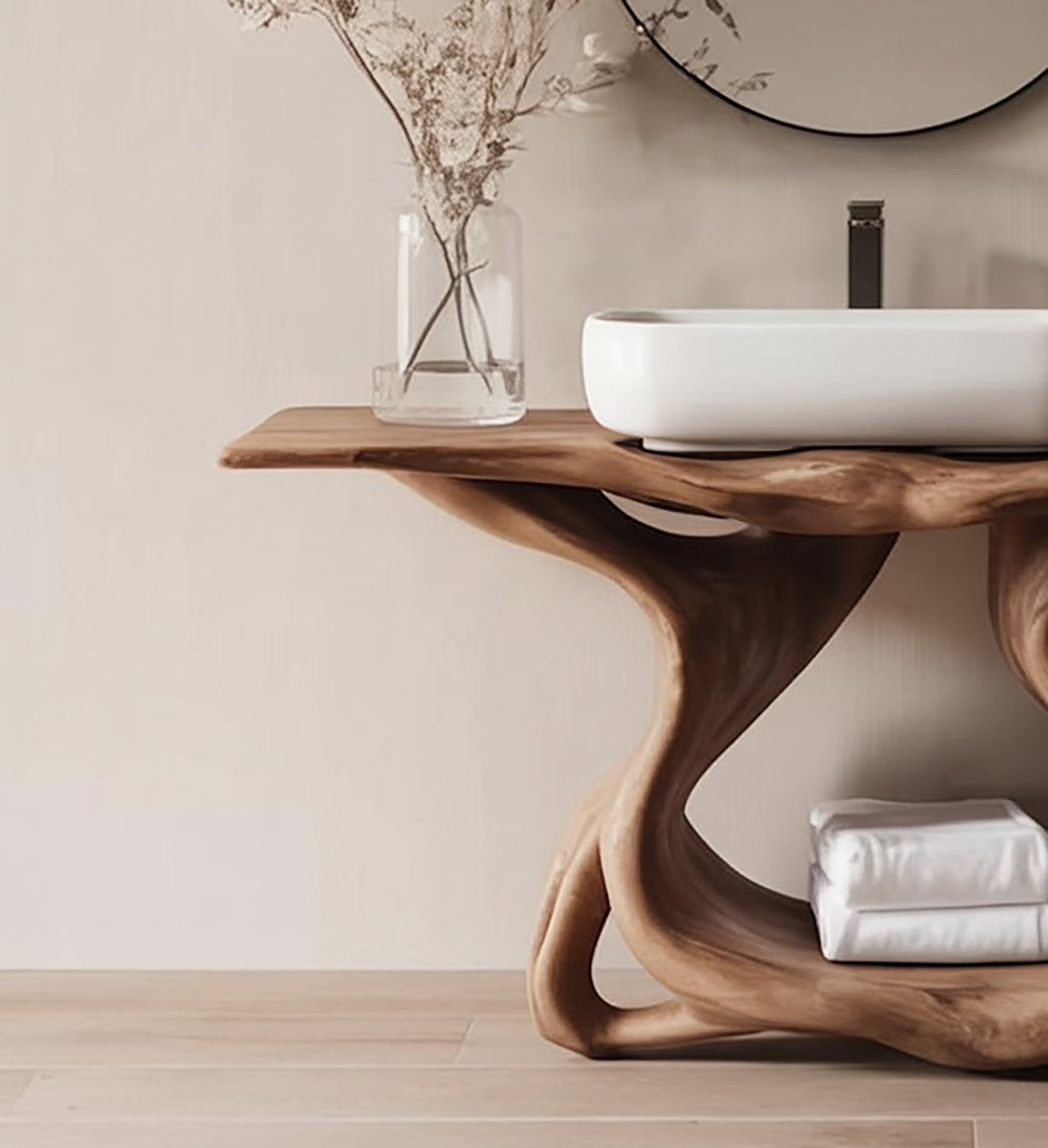 Farmhouse Live Edge Floating Bathroom Vanity – Rustic Solid Wood Console