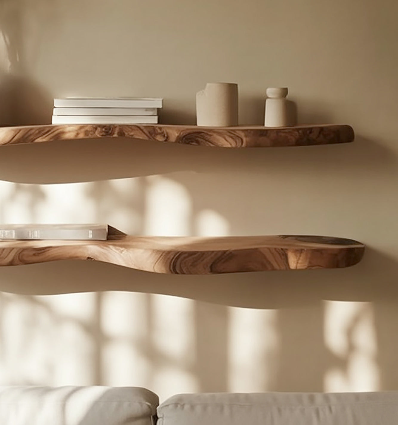 Rustic Floating Wall Shelf with Live Edge – Solid Wood for Home Decor