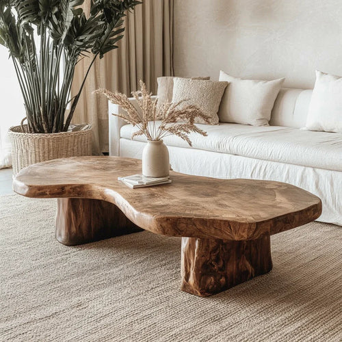 Live Edge Solid Wood Coffee Table – Handcrafted Rustic Center Table