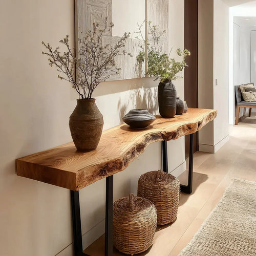Handcrafted Live Edge Solid Wood Console Table - Premium Entryway Statement Piece