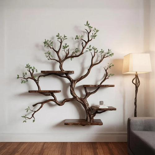 Handcrafted Solid Wood Tree Branch Wall Shelf – Large Organic Tree Sculpture Shelf
