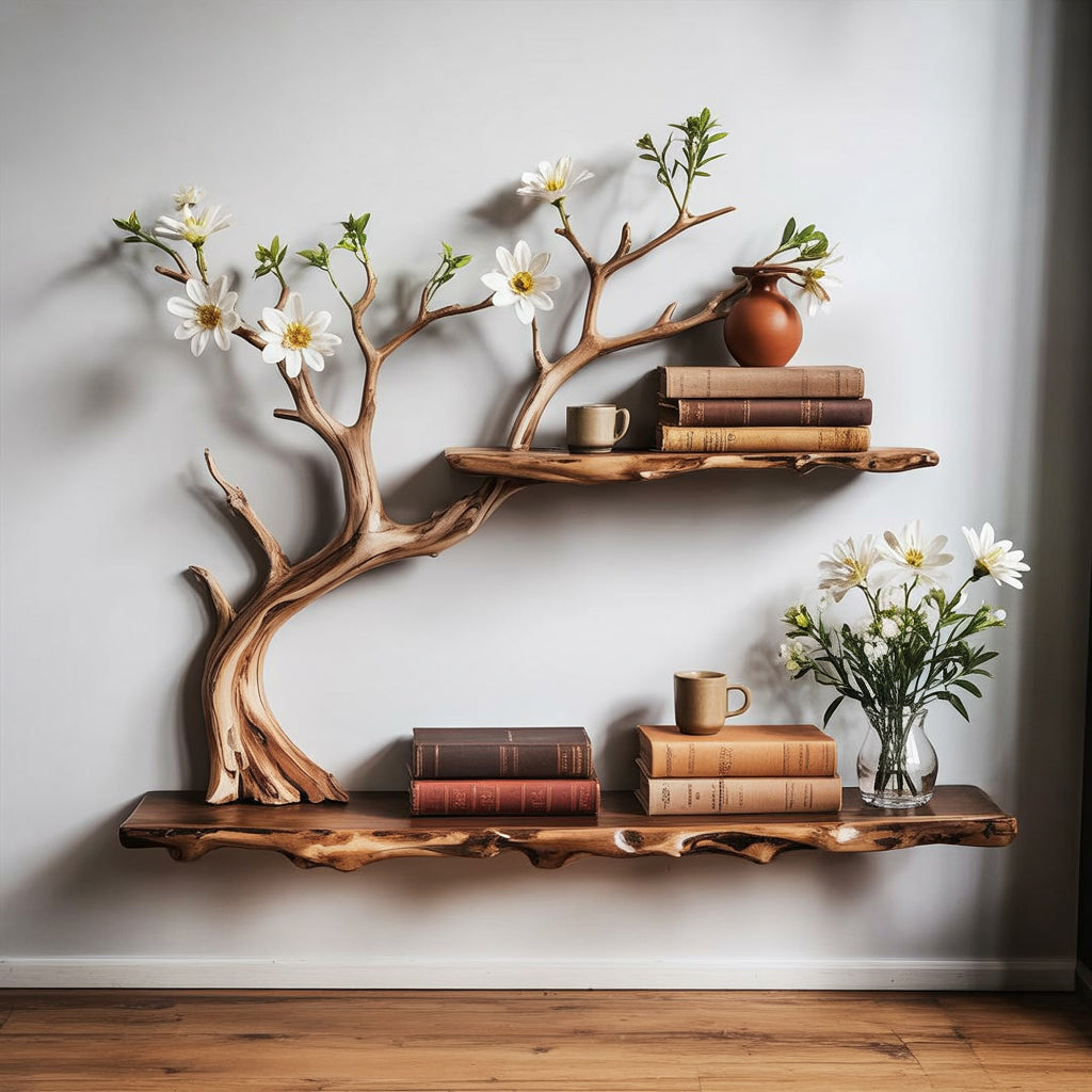 Floating Tree Bookshelf – Solid Wood Driftwood Wall Art Decor