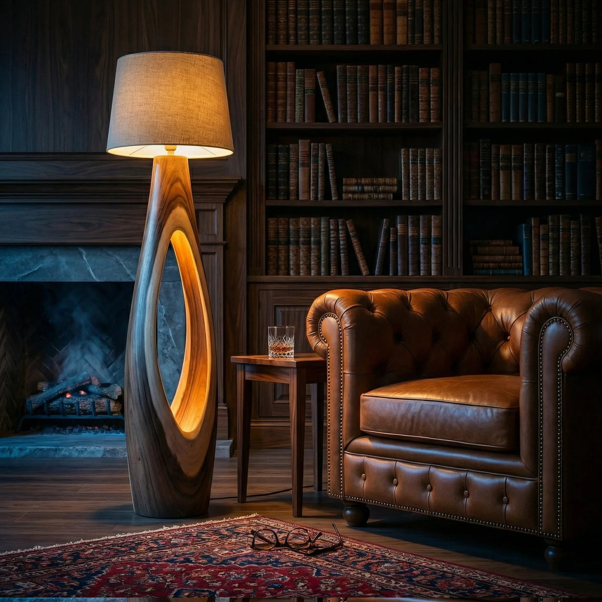 Vessel Wooden Floor Lamp - Driftwood Standing Light With Dual Openings & Inner Glow