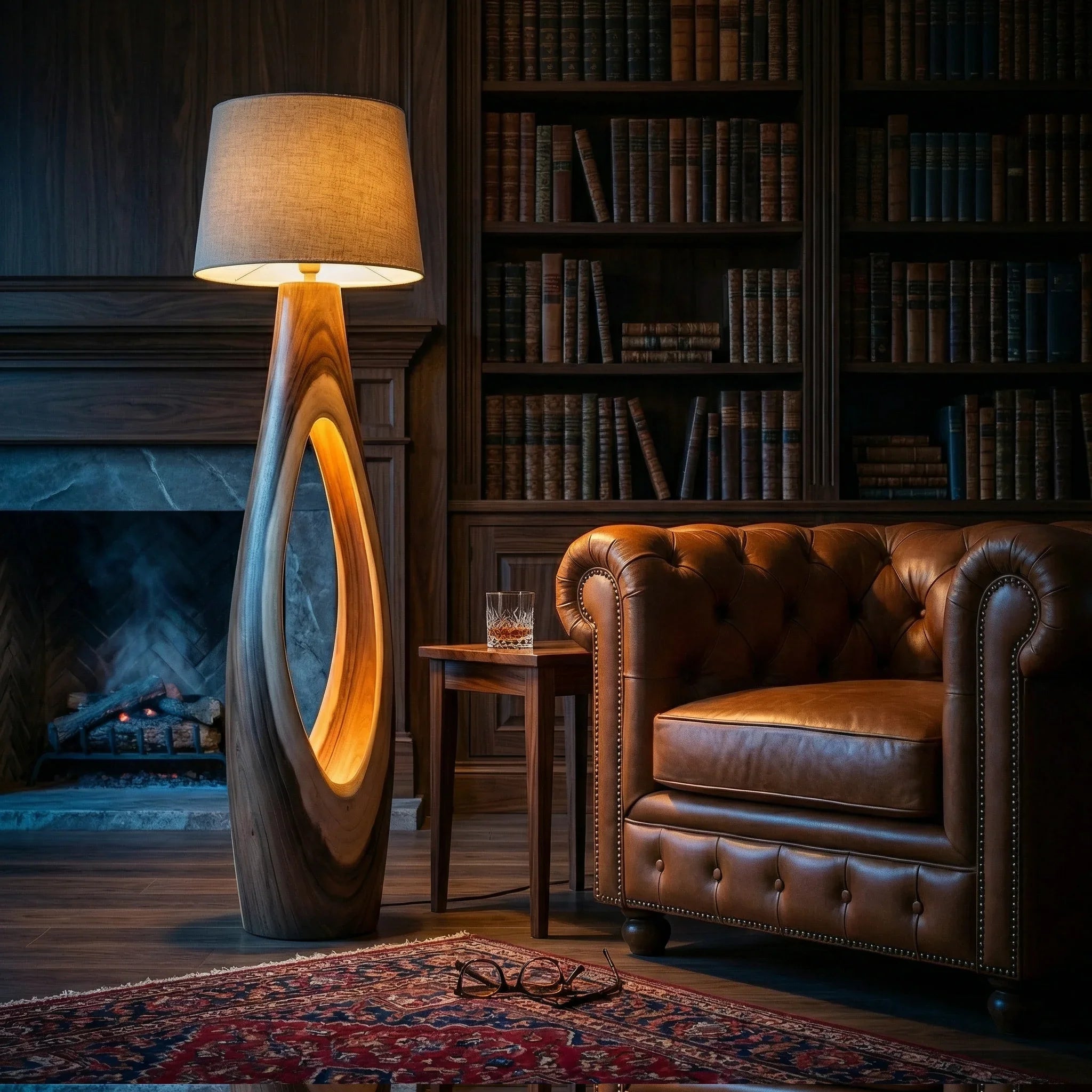 Vessel Wooden Floor Lamp - Driftwood Standing Light With Dual Openings & Inner Glow