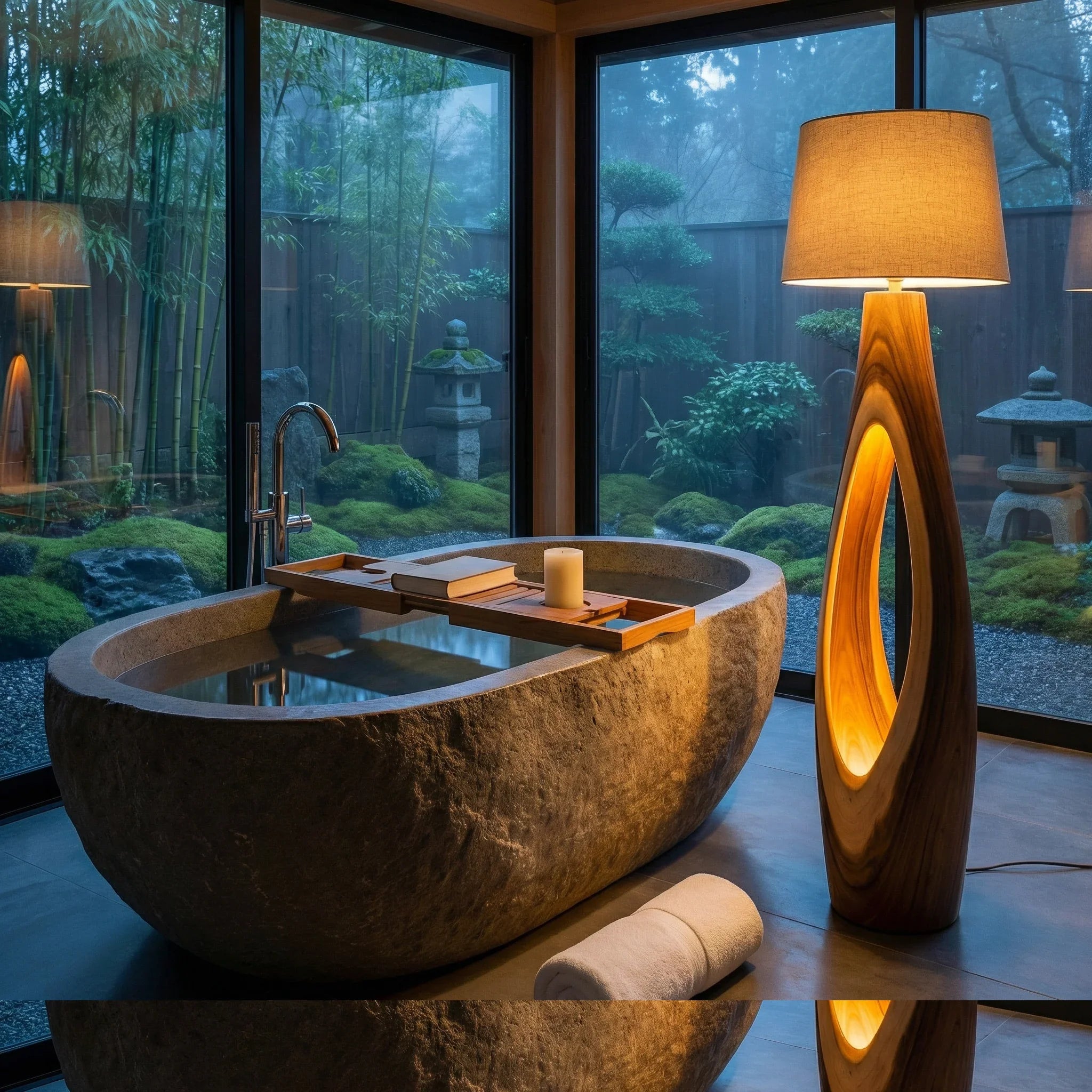 Vessel Wooden Floor Lamp - Driftwood Standing Light With Dual Openings & Inner Glow