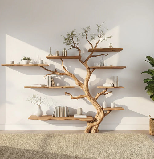Tree Bookshelf – Handcrafted Solid Wood Branch Floating Bookshelf