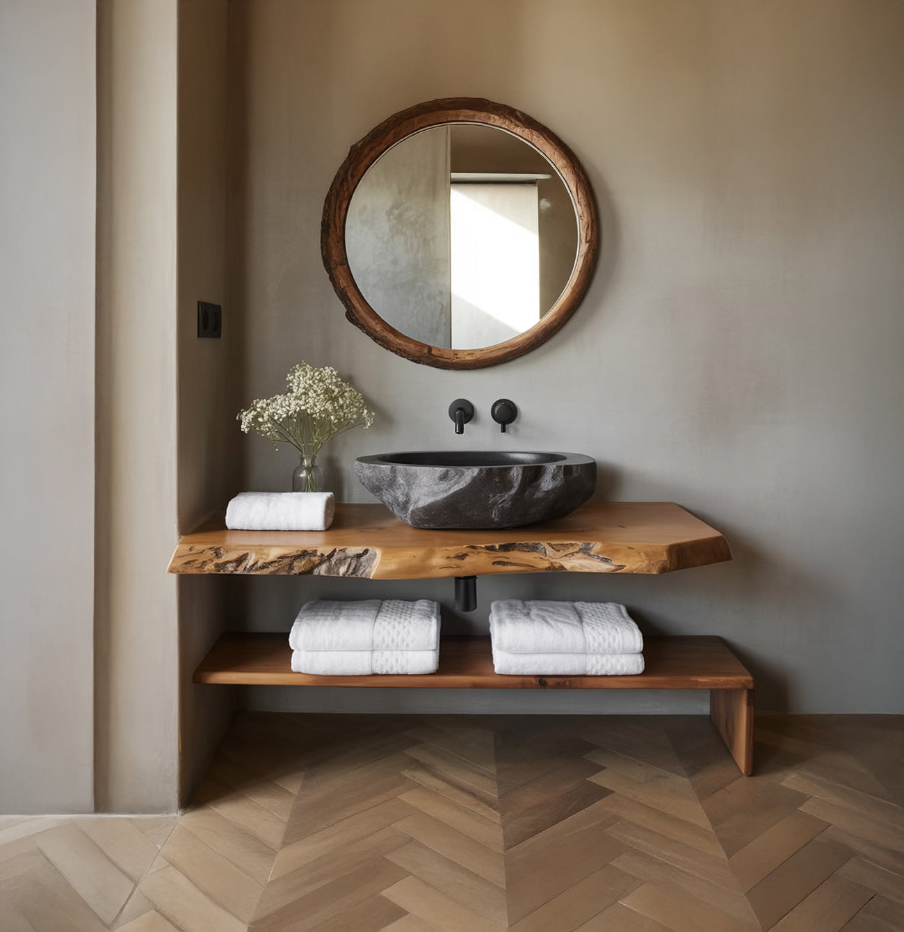 Solid Wood Floating Shelf - Unique Bathroom Decor