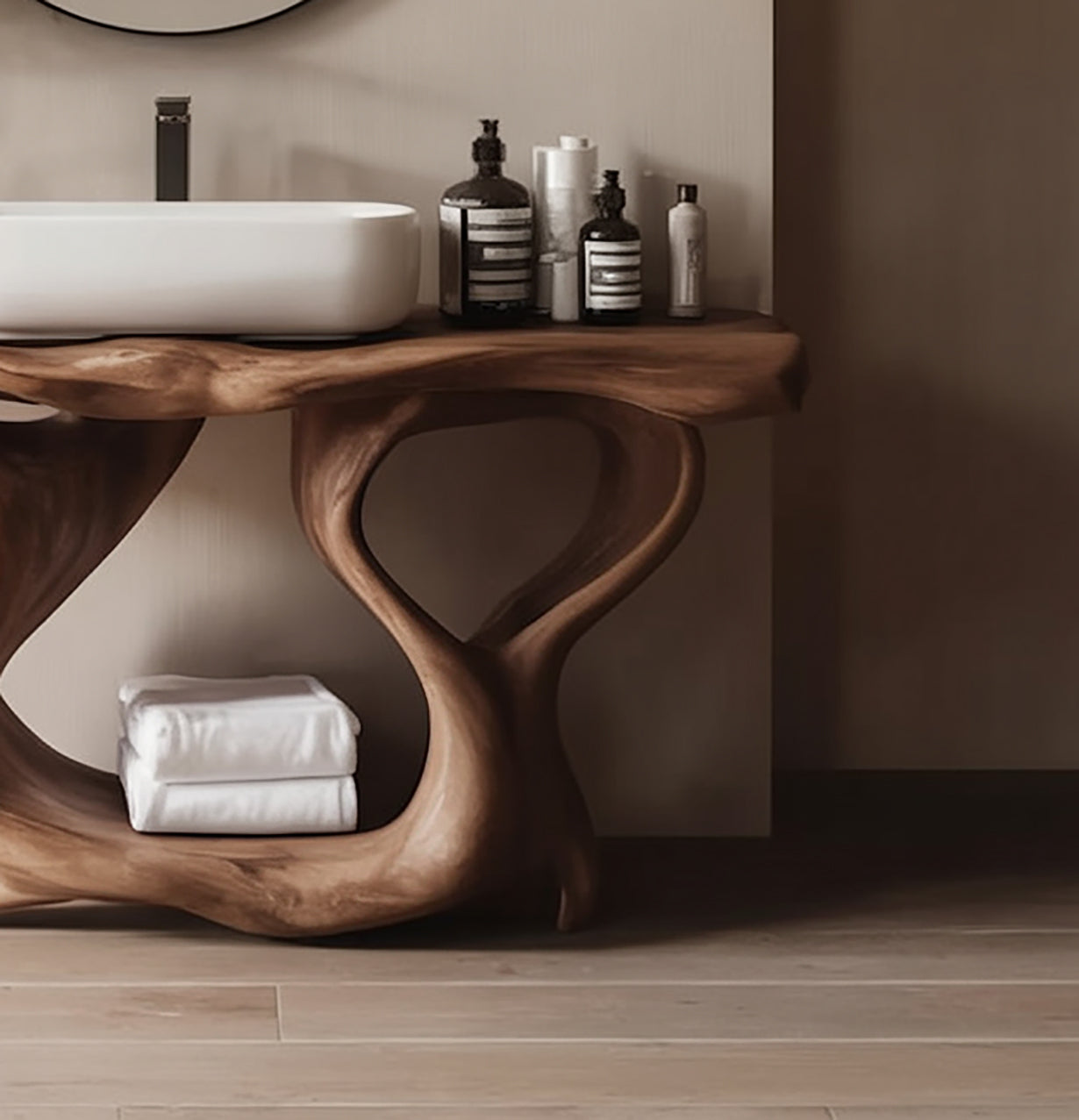 Farmhouse Live Edge Floating Bathroom Vanity – Rustic Solid Wood Console