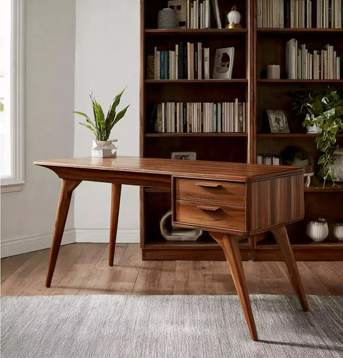 Mid-Century Modern Desk – Handmade Solid Wood Writing Table with Drawers