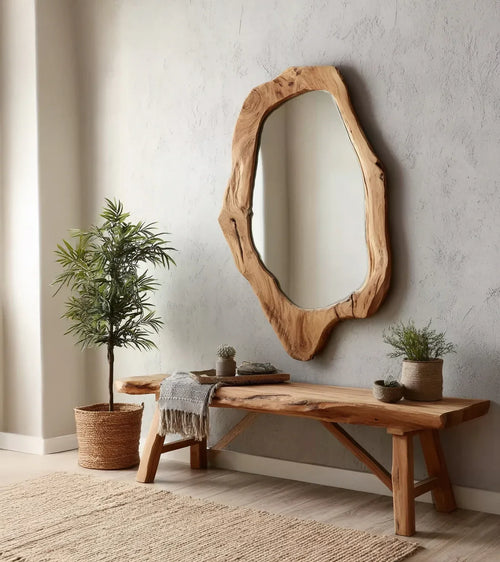 Handcrafted Wooden Mirror Frame – Live Edge Natural Wood Frame, Rustic Wall Decor