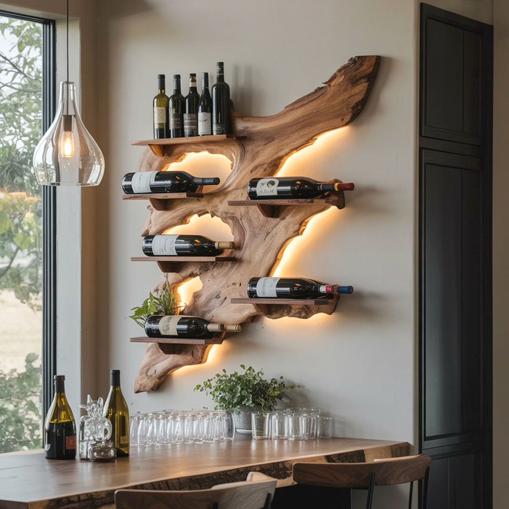 Handmade Mid Century Wine Bottle Holder – Solid Wood Rack for Kitchen or Home Bar