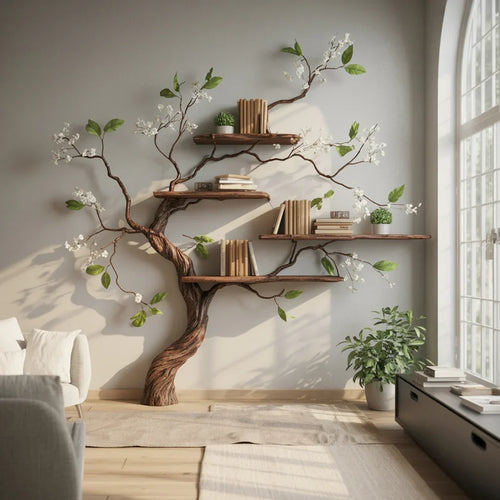 Tree Bookshelf – Nature Inspired Wooden Wall Shelf for Home Decor