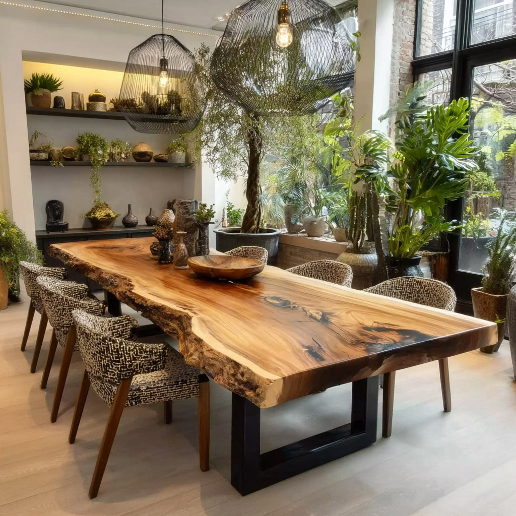 Live Edge Walnut Dining Table – Handmade Solid Wood Rustic Farmhouse Kitchen Table