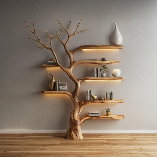 Rustic Tree Branch Bookshelf Handmade Wall-Mounted Solid Wood Decor Living Room Gift Her