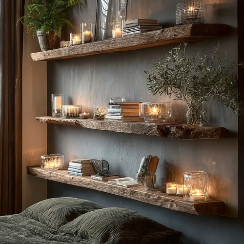 Rustic Live Edge Floating Shelf – Handmade Solid Wood Wall Shelf